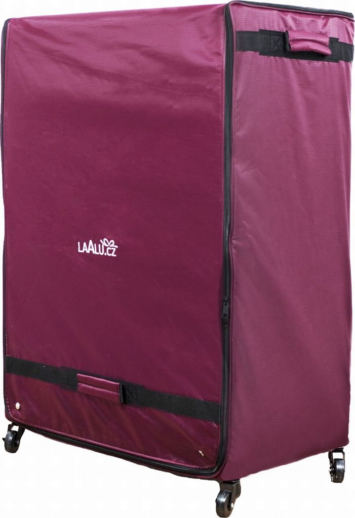 A storage box for Christmas decorations on wheels.