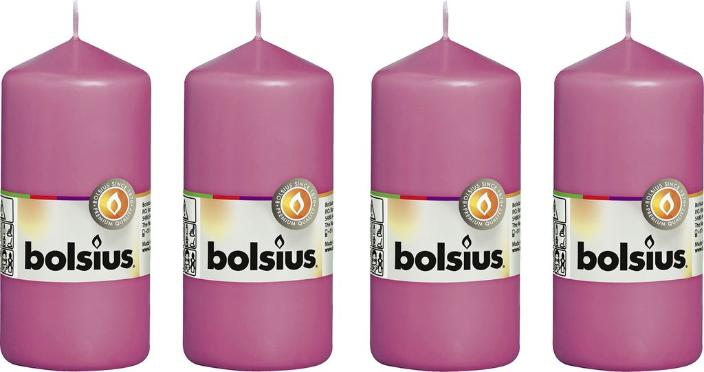 4er-Set Stumpenkerze - Höhe 12 cm - Durchmesser 5,8 cm - Fuchsia