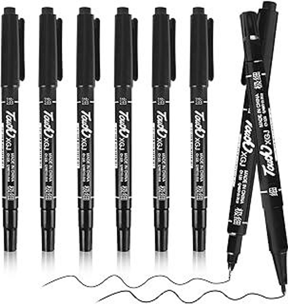 JYSNOW 6 Stück Permanent Marker, Permanentmarker Fein, 0,5/1,0mm Doppelspitze Permanent Marker, Wasserfest Stifte mit Feiner Spitze, für Kunststo...