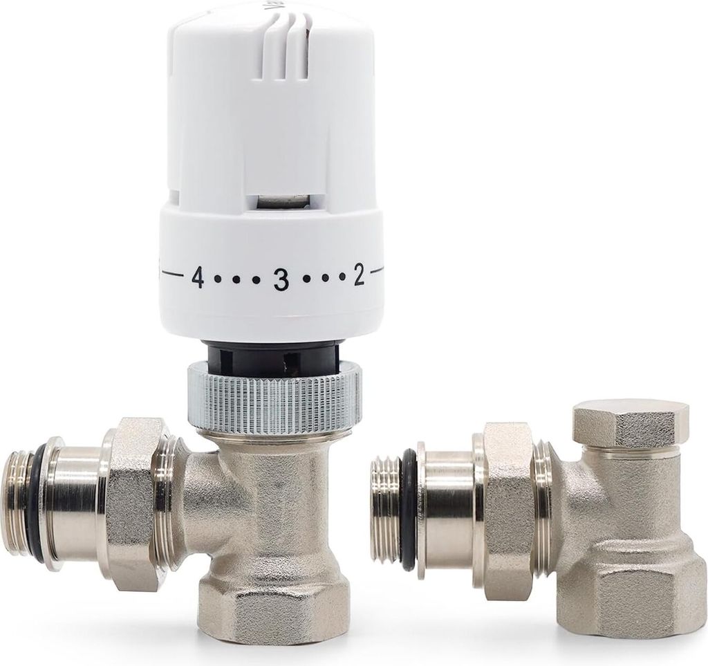 Thermostatkopf, Thermostat-Komplett-Set, Eckform, Heizkörperventil, Heizung, Heizungsventil, weiß, M30x1,5mm, Flüssigfühler, mit Schloss und Fr...