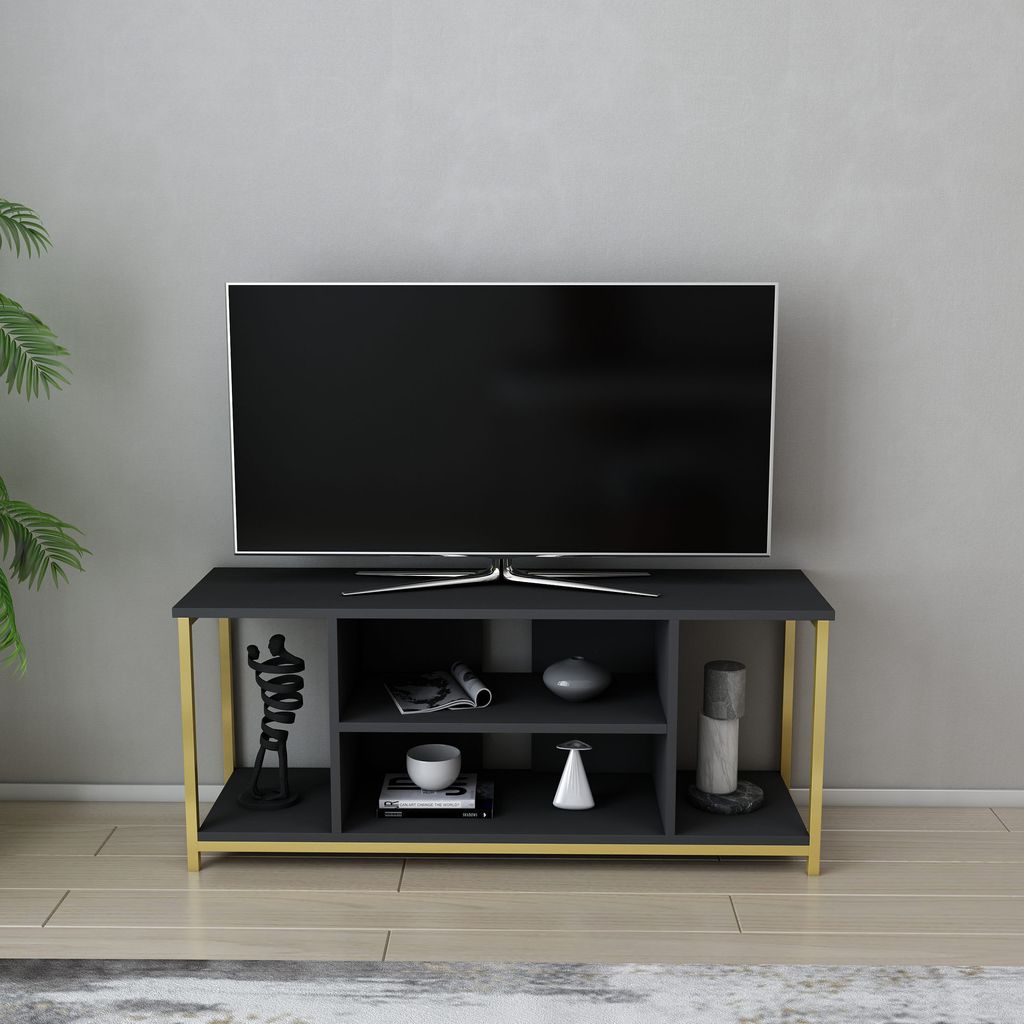 Skye Decor, Rinaldo - Anthracite, Gold, Fernsehtisch, Anthrazit, 100 % MELAMINBESCHICHTETE SPANPLATTEN, 120 x 35 x 50,8 cm