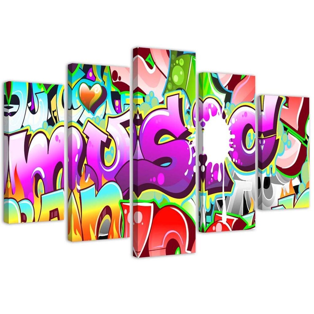 5-teiliges leinwandbild graffiti-musik 100x70 cm Feeby farbe wandbild bereit zum aufhängen