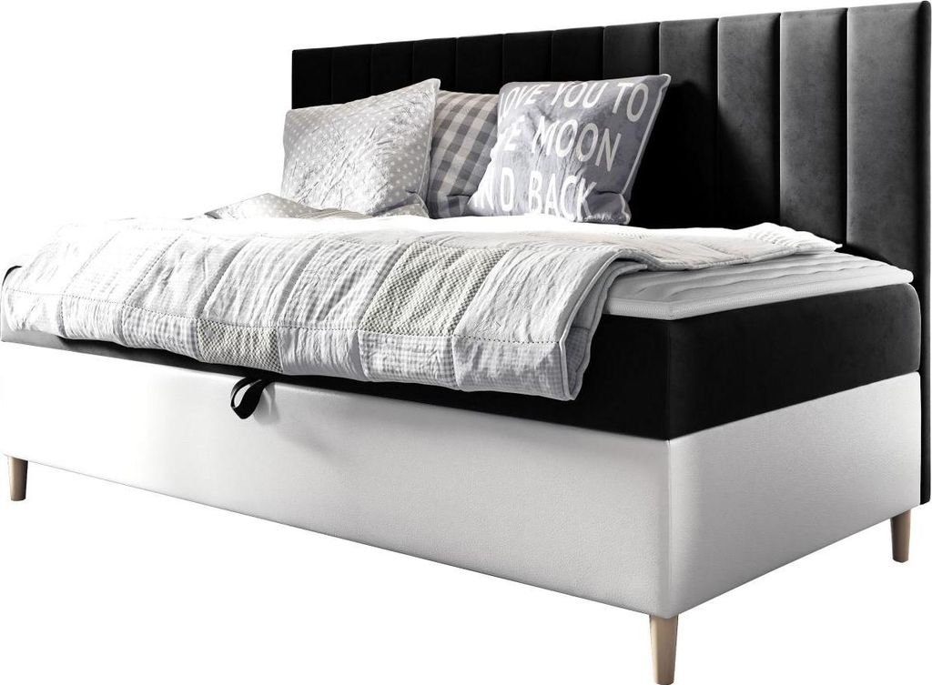 MIRJAN24 Boxspringbett Maja Junior 2 90x200, Einzelbett mit Bonellfederkern, Härtegrad - H3 (Farbe: Soft 017 + Fresh 17)