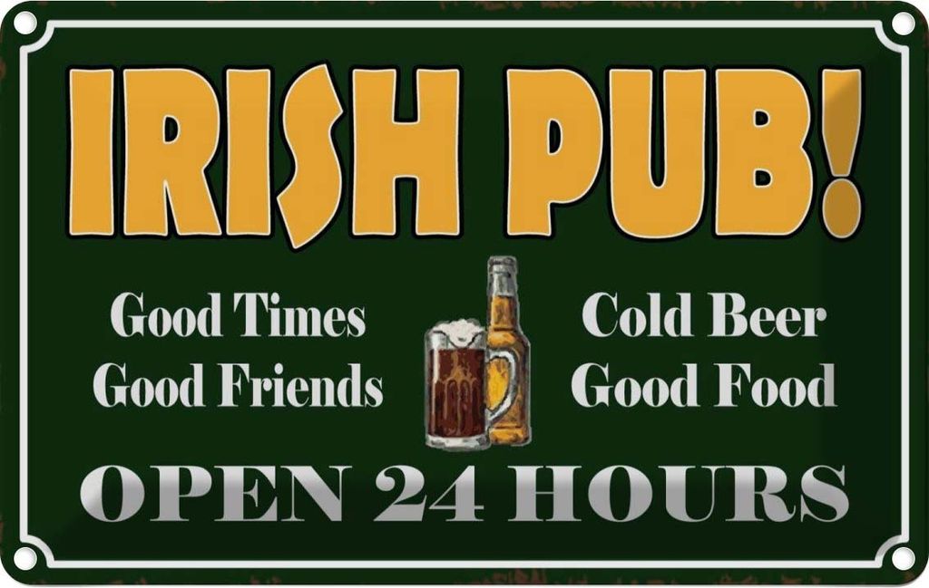 vianmo Blechschild 12x18 cm Irish Pub gold Beer open 24 Warnschild Hinweisschild Sicherheit Vorsicht