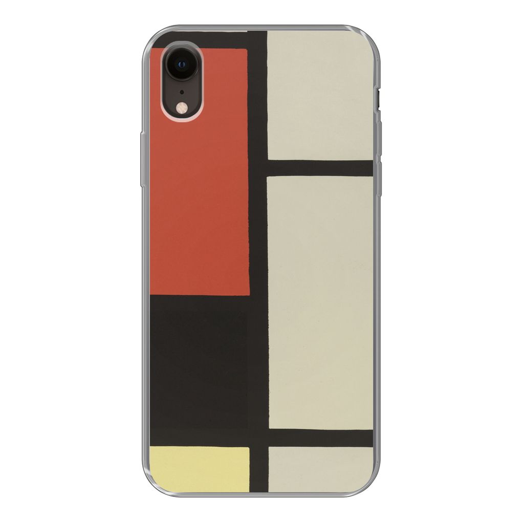 MuchoWow Handyhülle Schutzhülle Hülle für iPhone XR Komposition mit rotem Quadrat, schwarz, blau - Piet Mondrian Silikon Softcase Handy Hüll...