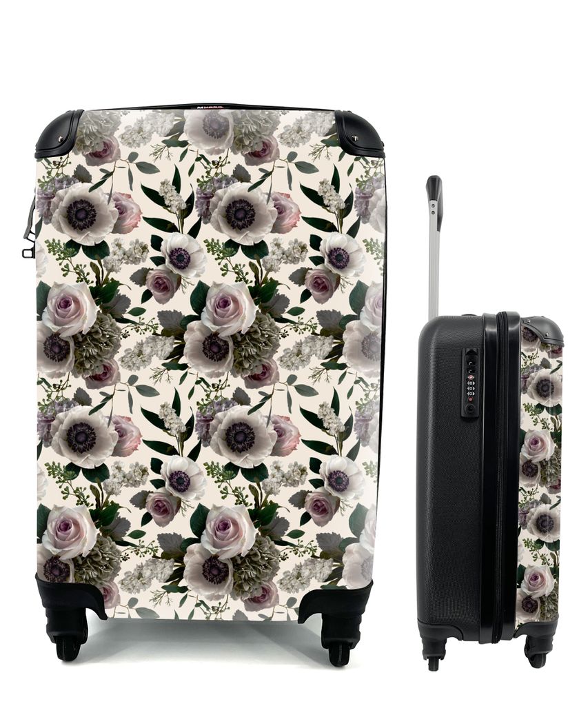 MuchoWow Koffer Handgepäck Trolley Rollkoffer Kleine Reisekoffer mit 4 Rollen - Blumen - Muster - Anemone - Cabin Size < 55x40x23 cm & 55x40x20 ...