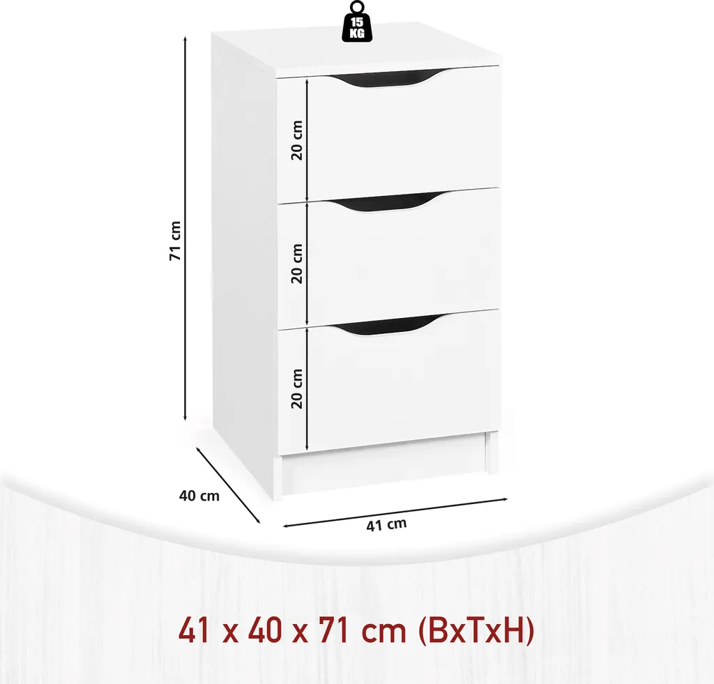 Meuble de Rangement Blanc pour Chambre ou Bureau - Interlink 3 Tiroirs