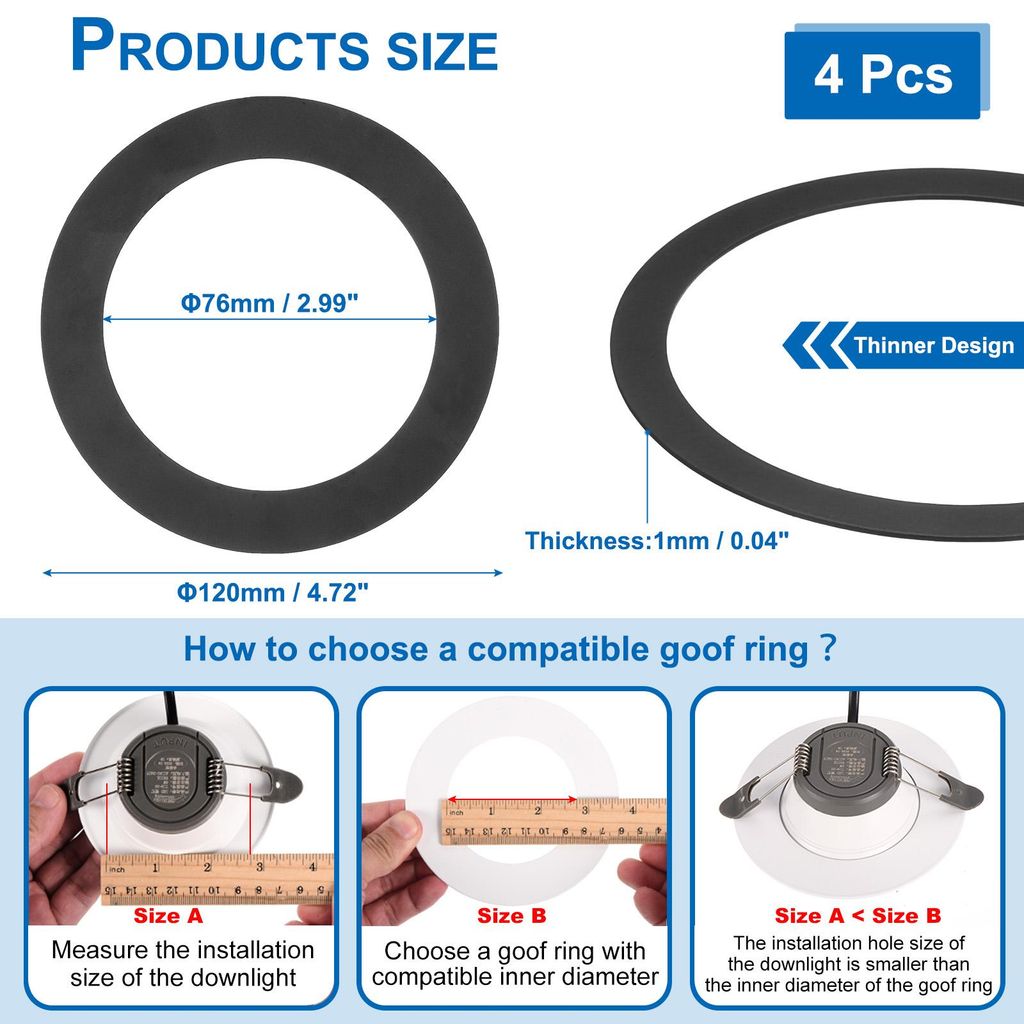 Goof Ringe Innendurchmesser 2,99", Au?endurchmesser 4,72", 4 Stš¹ck Metall Goof Ringe Abdeckung fš¹r Einbaustrahler Decken- und Wandlampen Down...