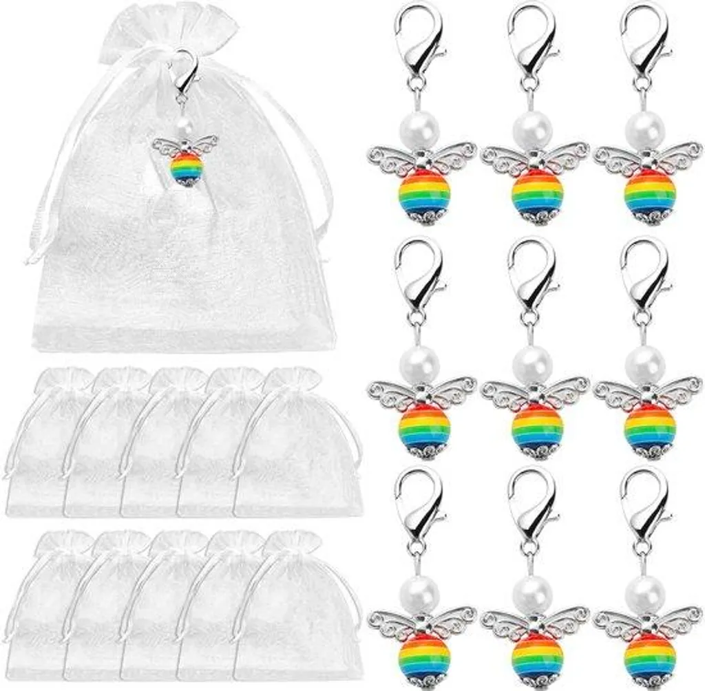 Statuette figurine mini ange arc-en-ciel porte-bonheur décorative