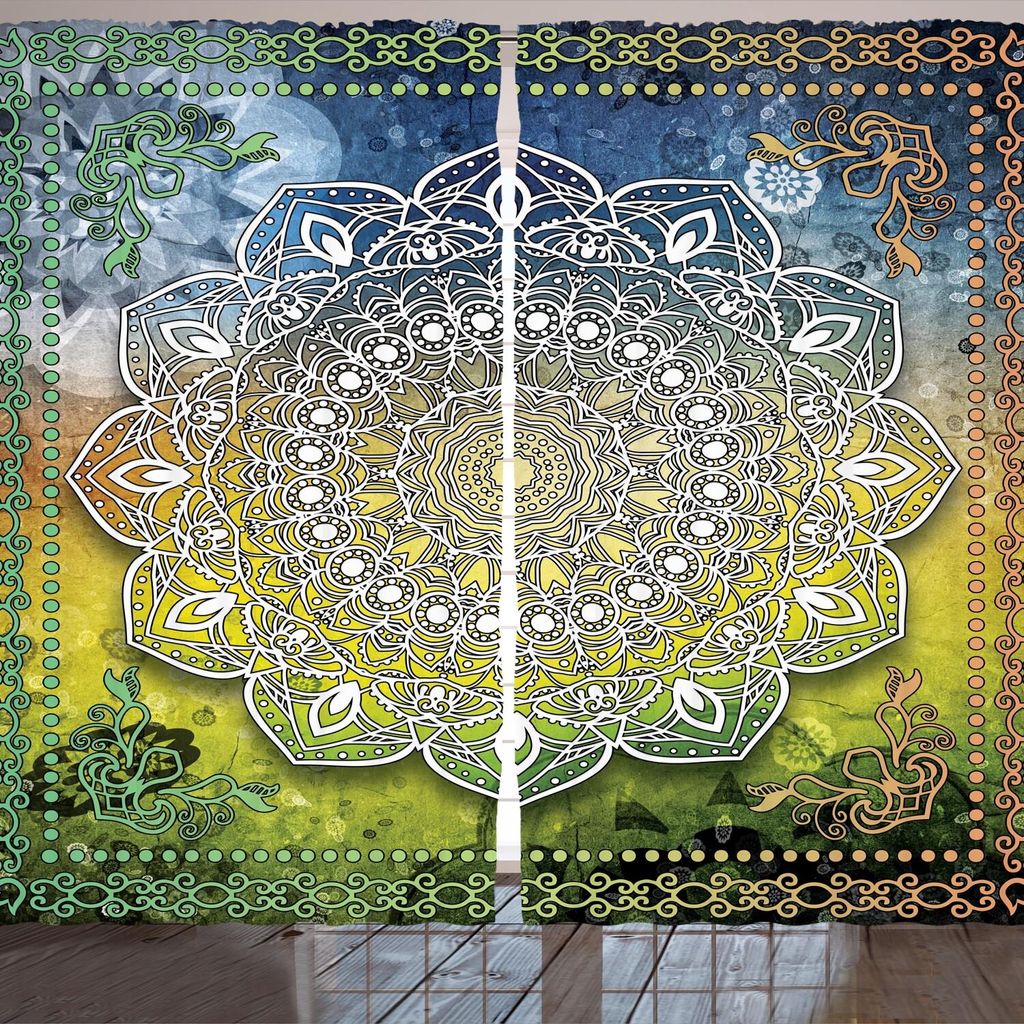 ARANDE Ethnisch Gardine, Mystische Asiatische Mandala Chakra Karma Ruhe und Harmonie Inspiration Muster, 280 x 175 cm, Mehrfarbig