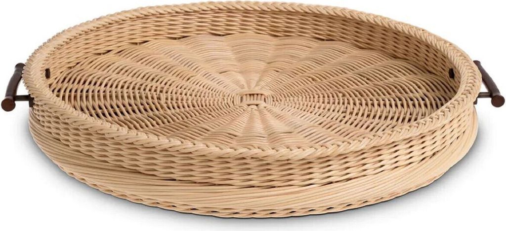 Casa Padrino Luxus Serviertablett Naturfarben / Braun Ø 63 x H. 9 cm - Rundes Rattan Tablett mit 2 Tragegriffen - Gastronomie & Restaurant Accesso...