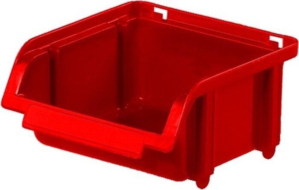 Roter Behälter mit einem Fassungsvermögen von 0,2 Litern und den Maßen 10x10x5 cm