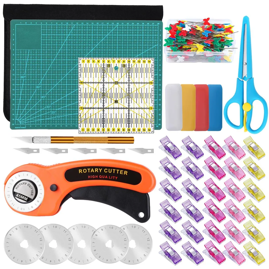 Set complet de couture et patchwork avec cutter rotatif et 93 pièces