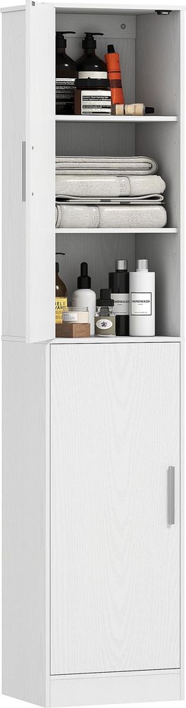 180 cm hoher Badezimmerschrank, schmaler Badschrank mit 2 Türen, 4 verstellbare Regale, Spanplatte, MDF, Wei?