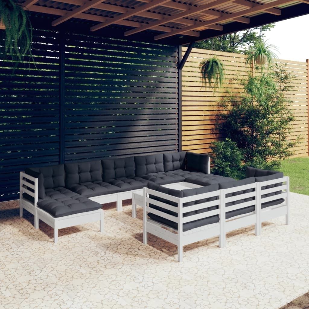 "2026 Promotion" 11-tlg. Garten-Lounge-Set - Sitzgruppe - mit Kissen - Weiß Kiefer Massivholz - Gartenmöbelset CC4478