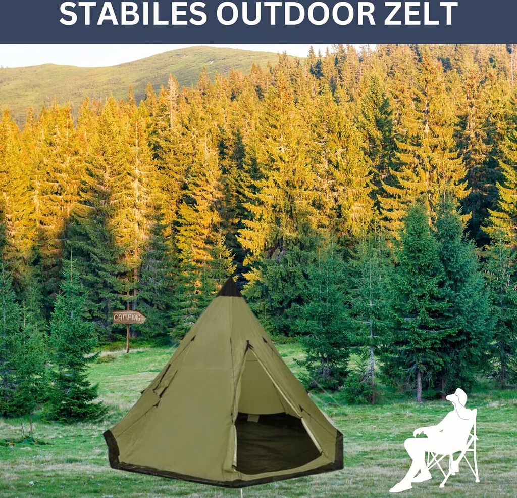 DELUKE® Campingzelt 4 Personen TIPI grün | regenfest, Produktbild 5