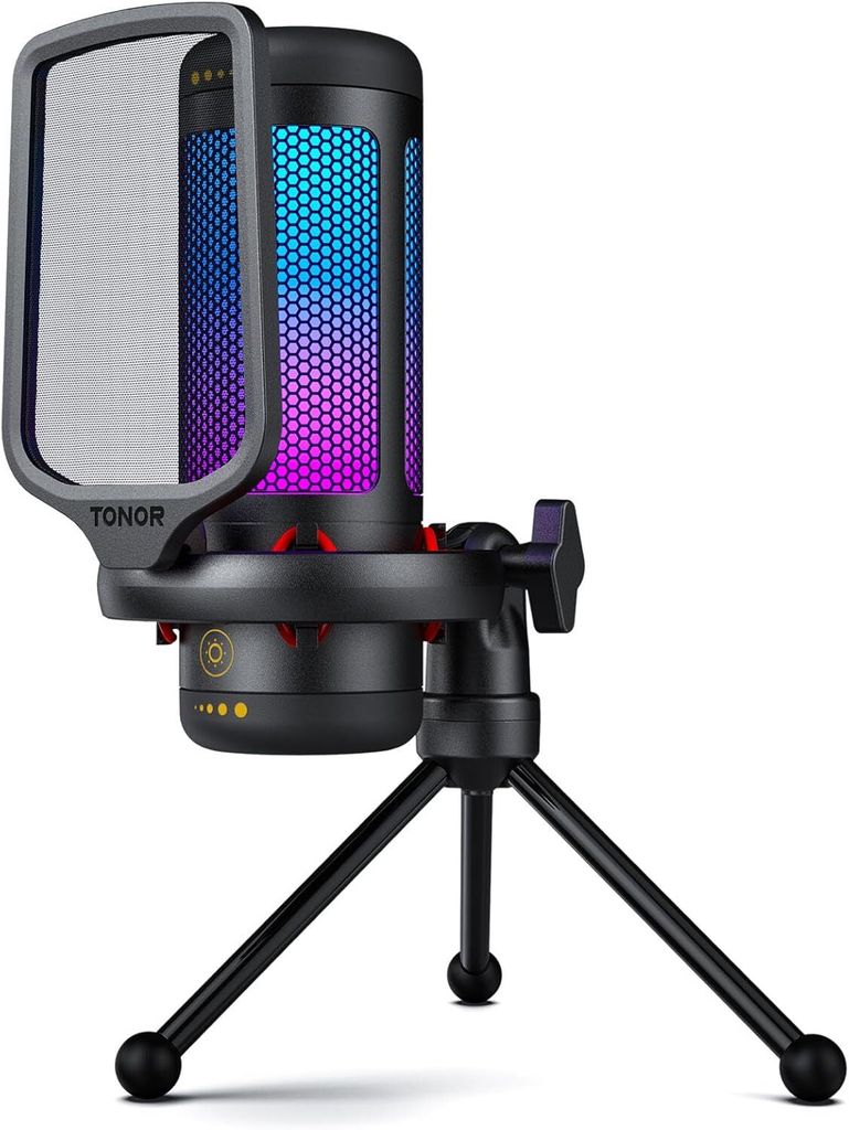 Gaming Mikrofon PC USB, Kondensatormikrofon mit RGB-Modi & einstellbarer Helligkeit, Stummschaltung, Verstärkungsregelung, ideal für Streaming,Po...