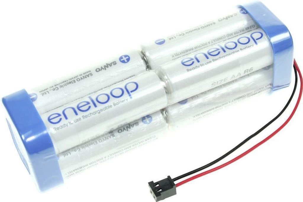 Panasonic Akkupack 8 Mignon (AA) Kabel, Stecker NiMH eneloop Doppelwürfel F2x2x2 Graupner 9.6 V 1900 mAh (124008)