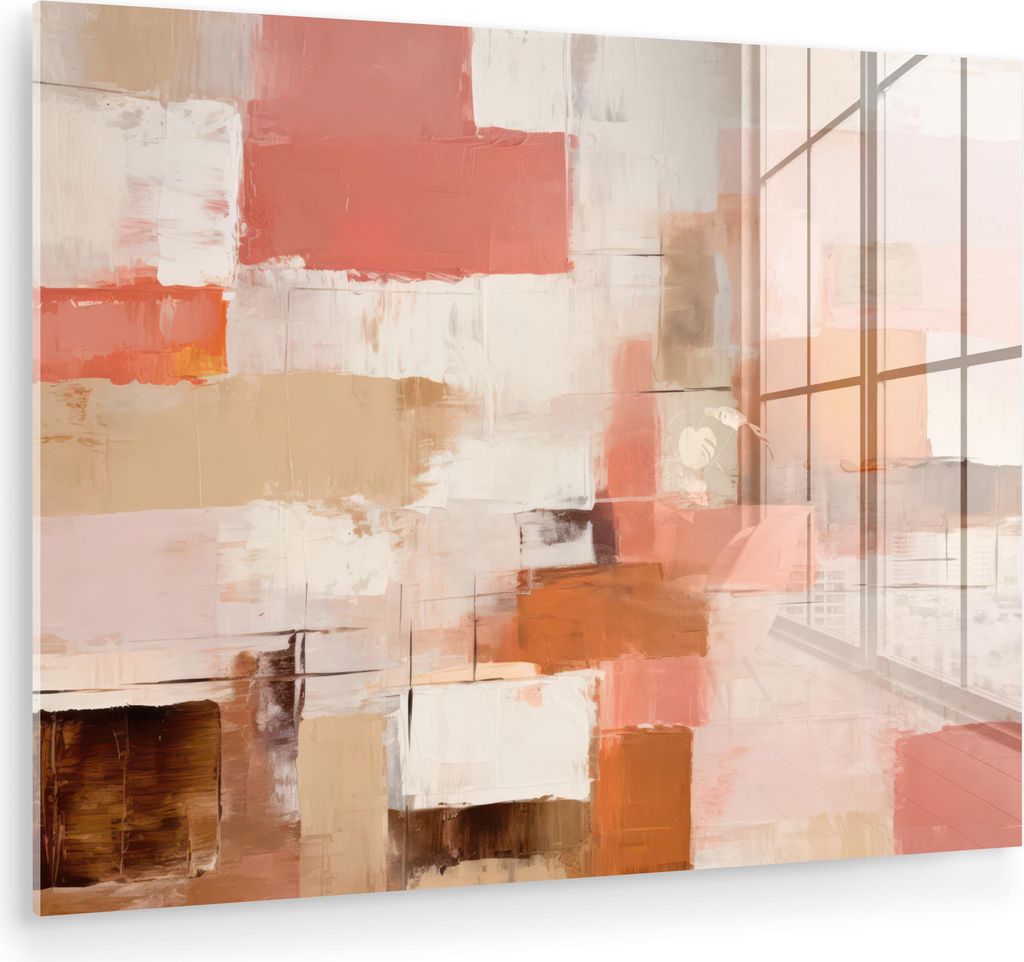 MuchoWow Glasbilder - Bilder auf Wandbild - Foto auf Glas Kunst - Rosa - Abstrakt 80x60 cm Wanddekoration aus Glas - Acrylglasbild - Acrylbilder - ...