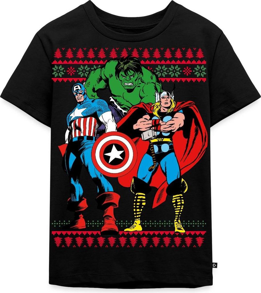 Spreadshirt Avengers Superhelden Weihnachtsmotiv Kinder Premium T-Shirt, 98/104 (2 Jahre), Schwarz