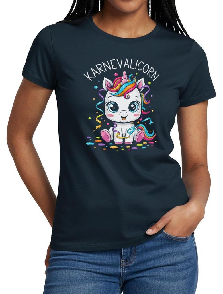 Spreadshirt Karnevalicorn | Einhorn Karneval Party Frauen T-Shirt, S, Navy