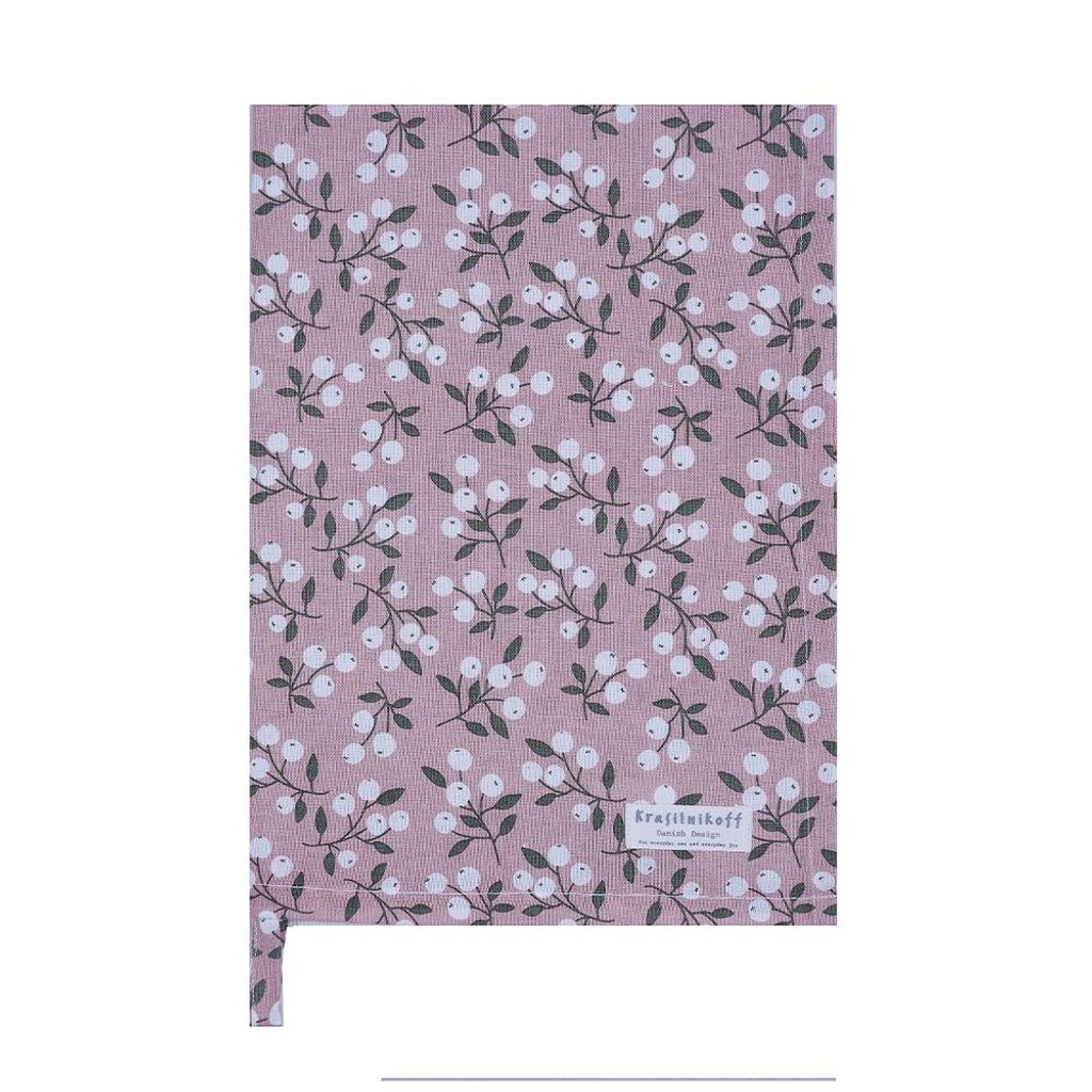 Krasilnikoff – Geschirrtuch KW13673 –Snowberry / Schneebeere, Rose