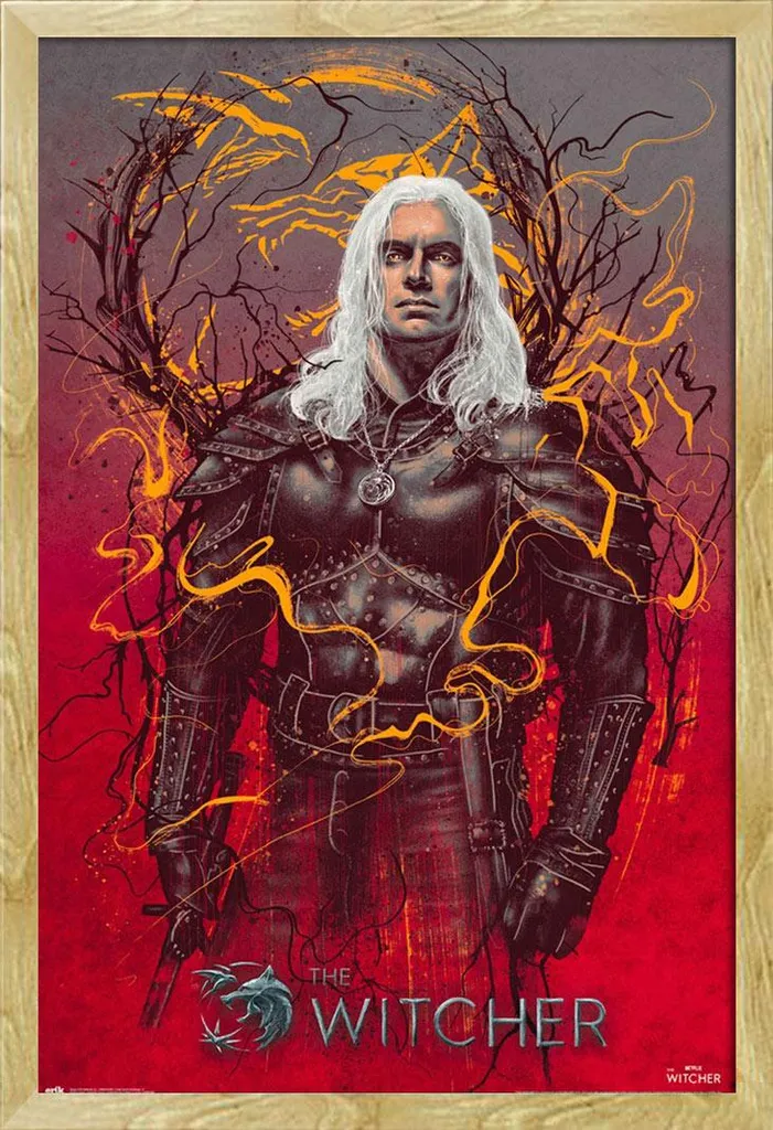 Poster The Witcher Geralt de Riv avec cadre MDF hêtre Shinsuke 61x91,5