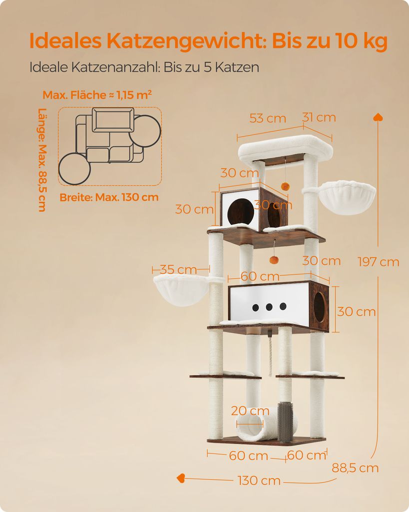 Feandrea Kratzbaum groß, 197cm, Katzenbaum XXL, modern, Produktbild 3