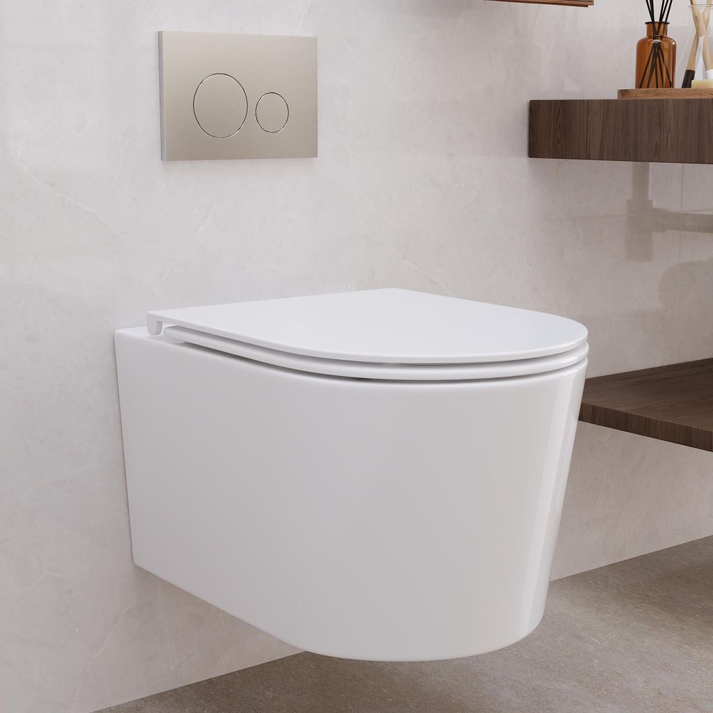 Hänge WC Spülrandlos Keramik Weiß 53×36×33.5 cm – Wand-Toilette randlos, hygienisch, Softclose-Sitz, Montagezubehör, geräuscharm & wassers...