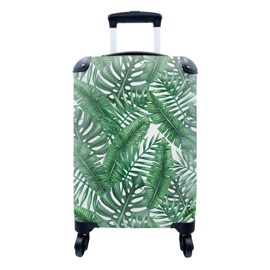 MuchoWow Koffer Handgepäck Trolley Rollkoffer Kleine Reisekoffer mit 4 Rollen - Muster - Palme - Blätter - Cabin Size < 55x40x23 cm & 55x40x20 ...