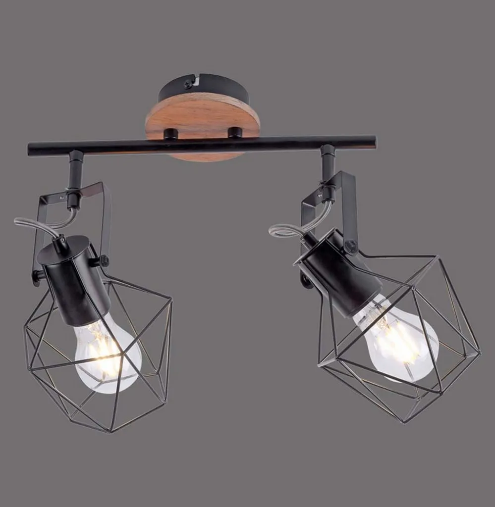 Plafonnier bois design avec 2 spots réglables orientables série Orion - 2