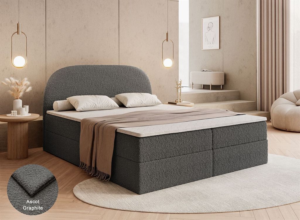 Kontinentalbett ALLURE mit Bettwäschebehälter 180x200 Ascot Graphite