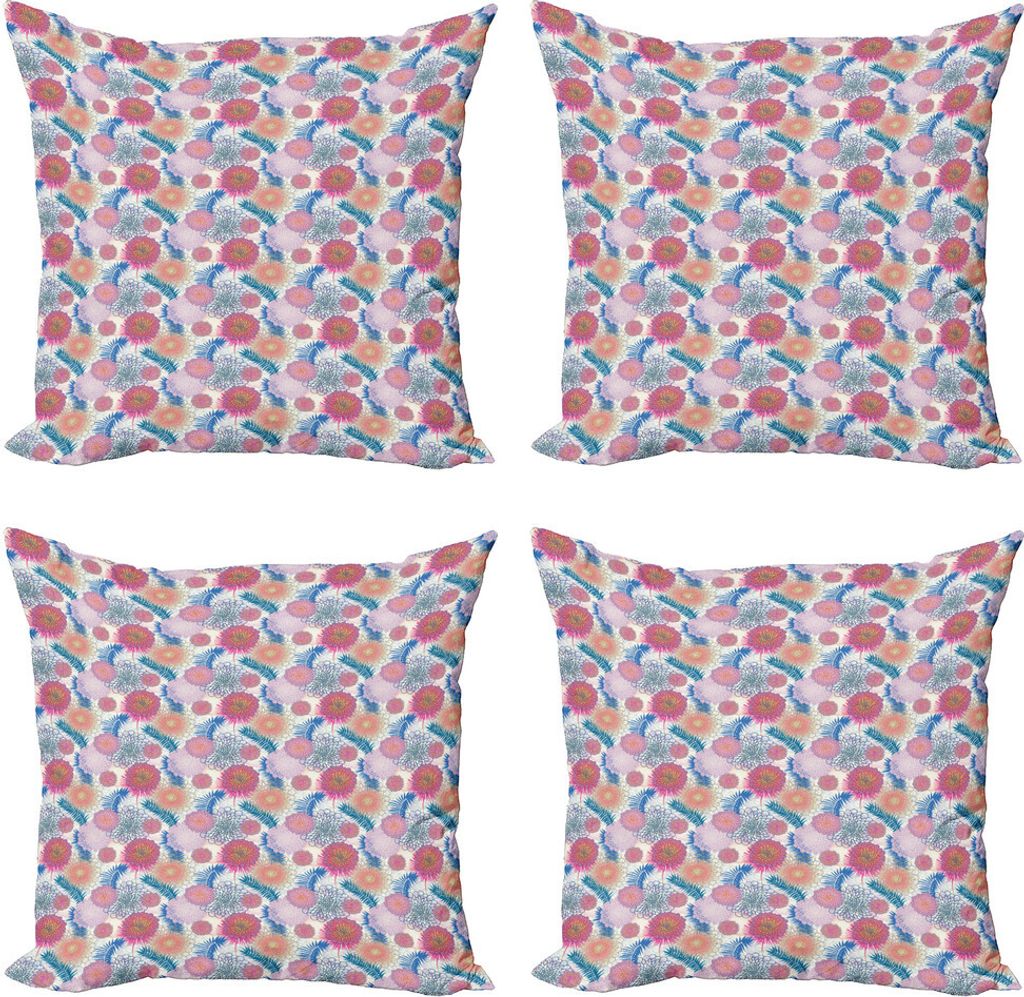 ABAKUHAUS Dahlie Kissenbezug Set (4 Stück), Bunte mexikanische Blumen, Moderner Doppelseitiger Digitaldruck, 60 cm x 60 cm, Mehrfarbig