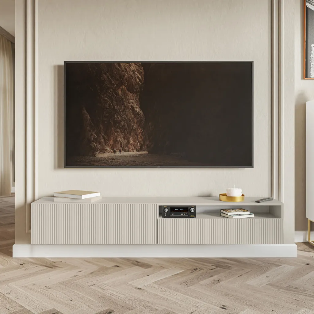 Mobile Porta TV Selsey VELDIO 175cm Tortora Sospeso con Frontale Fresato