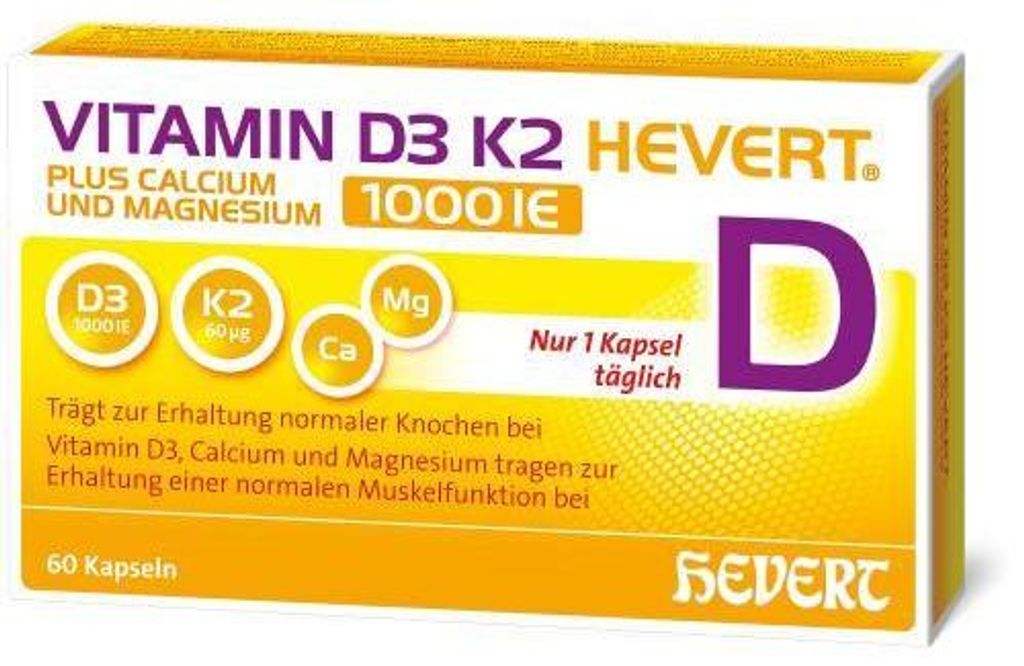 Vitamin D3 K2 Hevert+Calcium u.Magnes.1000 IE Kps. 60 St