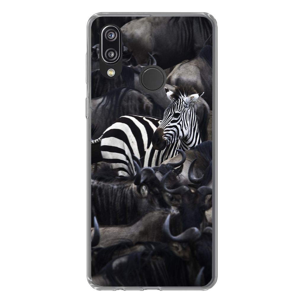 MuchoWow Handyhülle Schutzhülle Hülle für Huawei P20 Lite (2020) Zebra - Büffel - Braun Silikon Softcase Handy Hülle - Kartenhalter