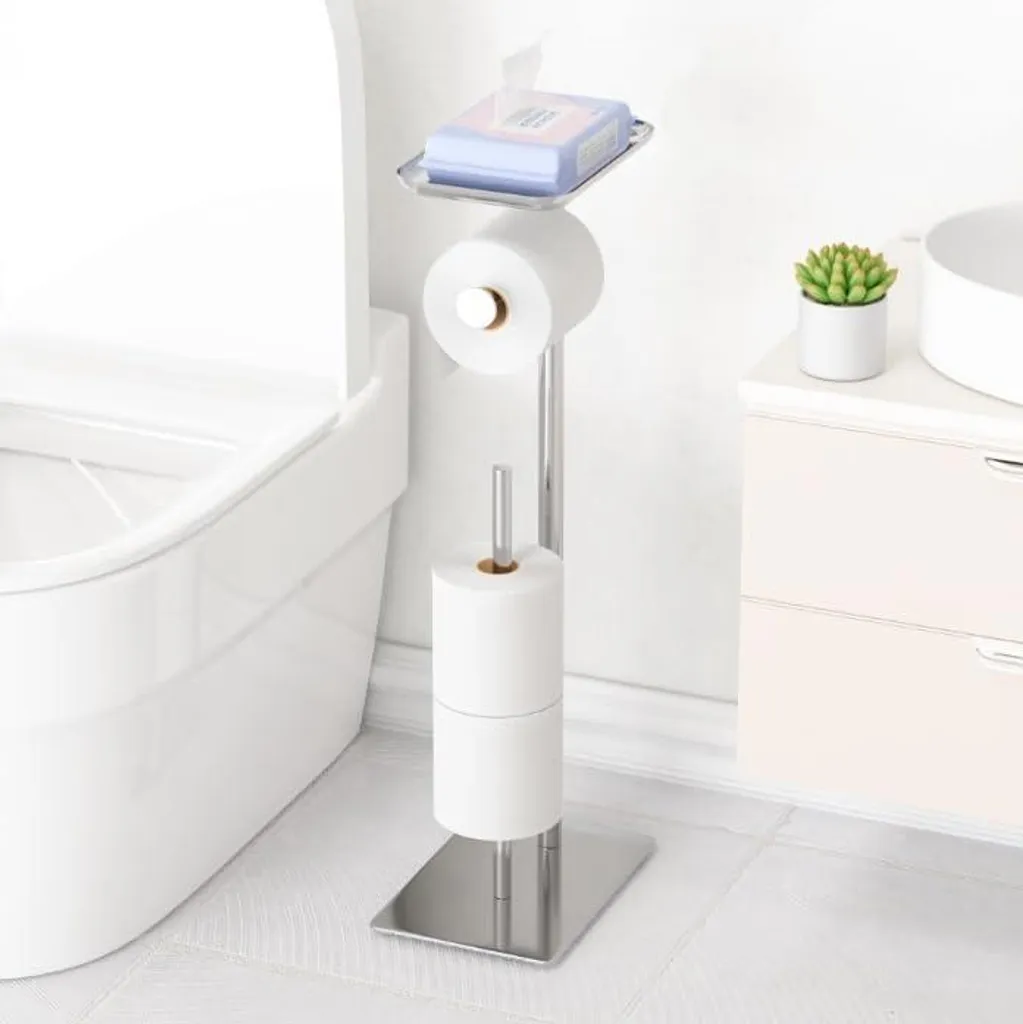 Support papier toilette sans perçage avec tablette de pose smartphone - 2