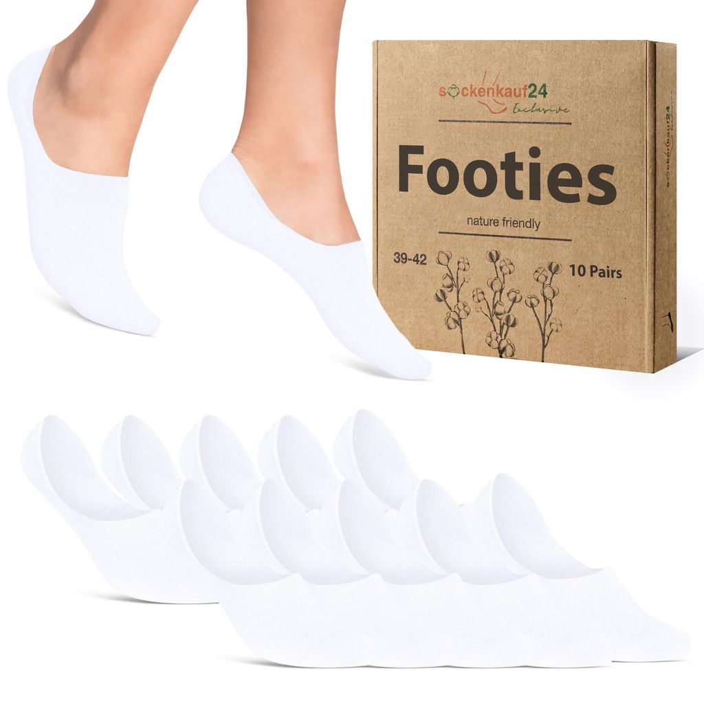 Füßlinge kurze Socken Herren Damen Baumwolle - 70103T Weiß 47-50 10 Paar