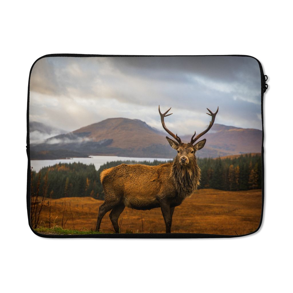MuchoWow Laptop Hülle 15 Zoll Hirsche - Berge - Wasser - Landschaft - Tiere - Bäume Laptoptasche - Laptoptasche - Sleeve - Rundum-Schutz