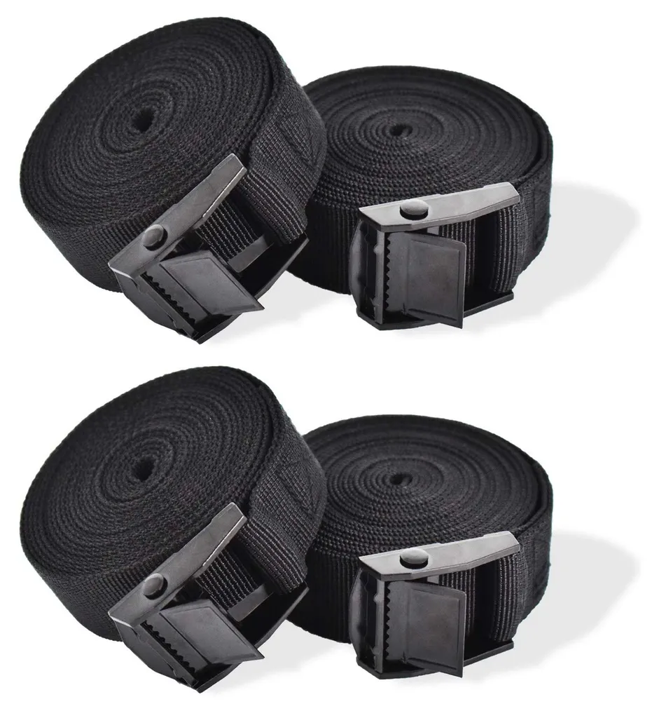 Lot de 4 sangles de serrage noires 1m avec boucle à clip réglable