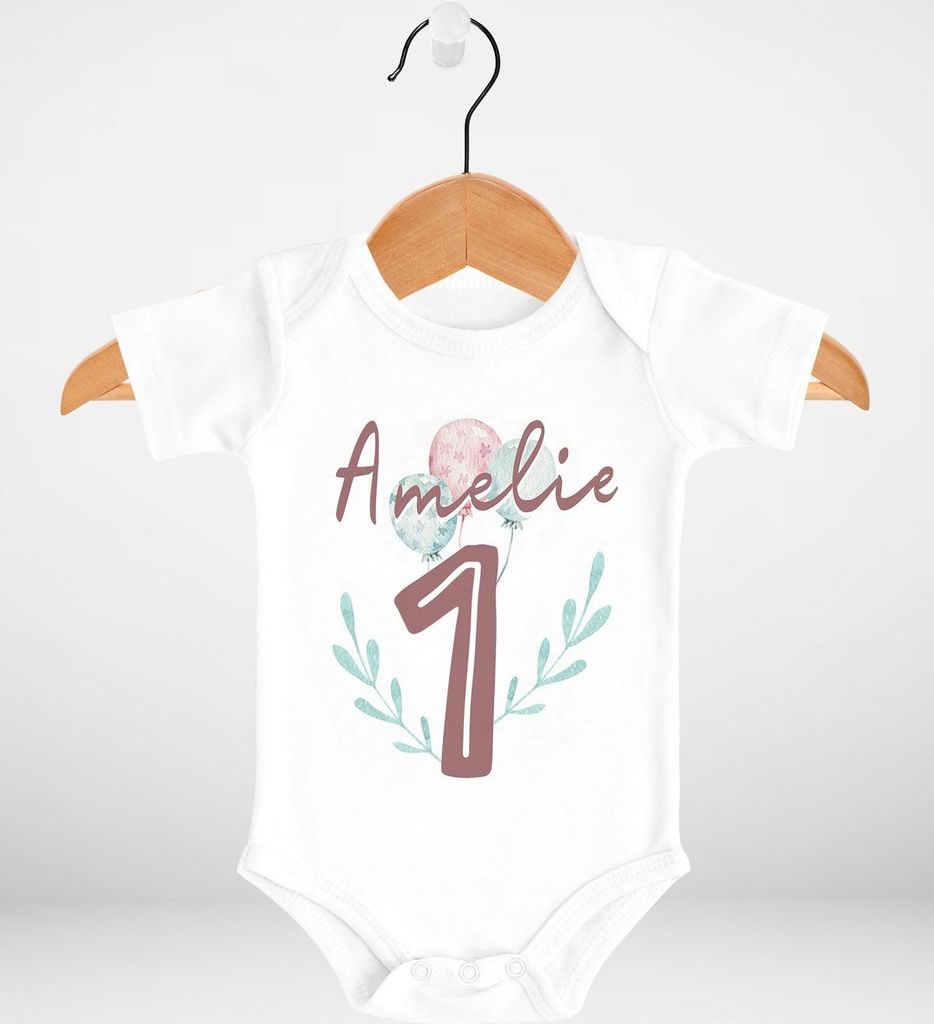 Baby Body mit Namen und Zahl Alter 1 2 Geschenk zum Geburtstag Luftballons SpecialMe 1 weiß 12-18 Monate