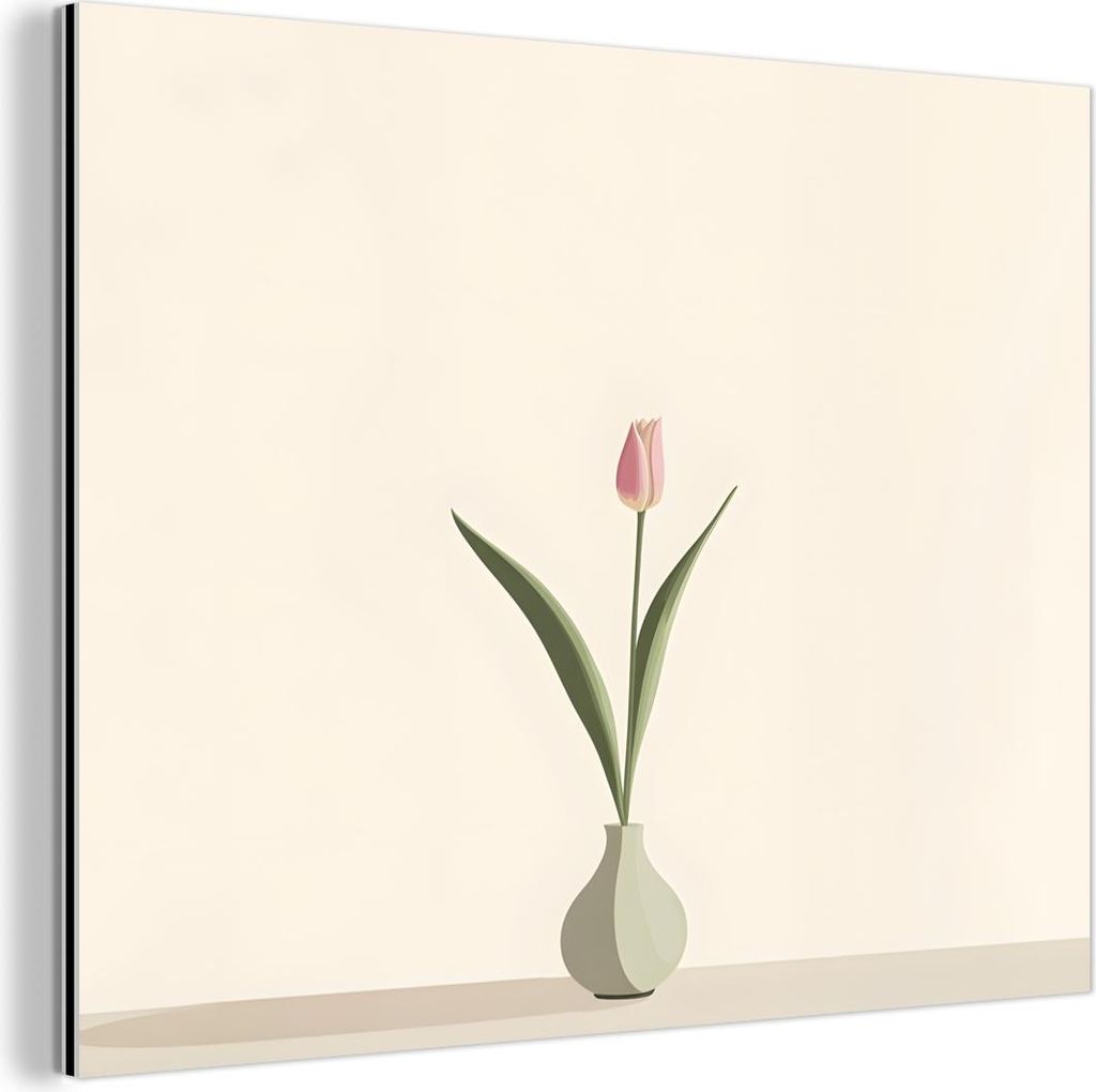 MuchoWow Wanddekoration Metall Metallbild Wandkunst 40x30 cm Tulpe - Vase - Beige MuchoWow Aluminium Gemälde - Dekoration Wohnzimmer