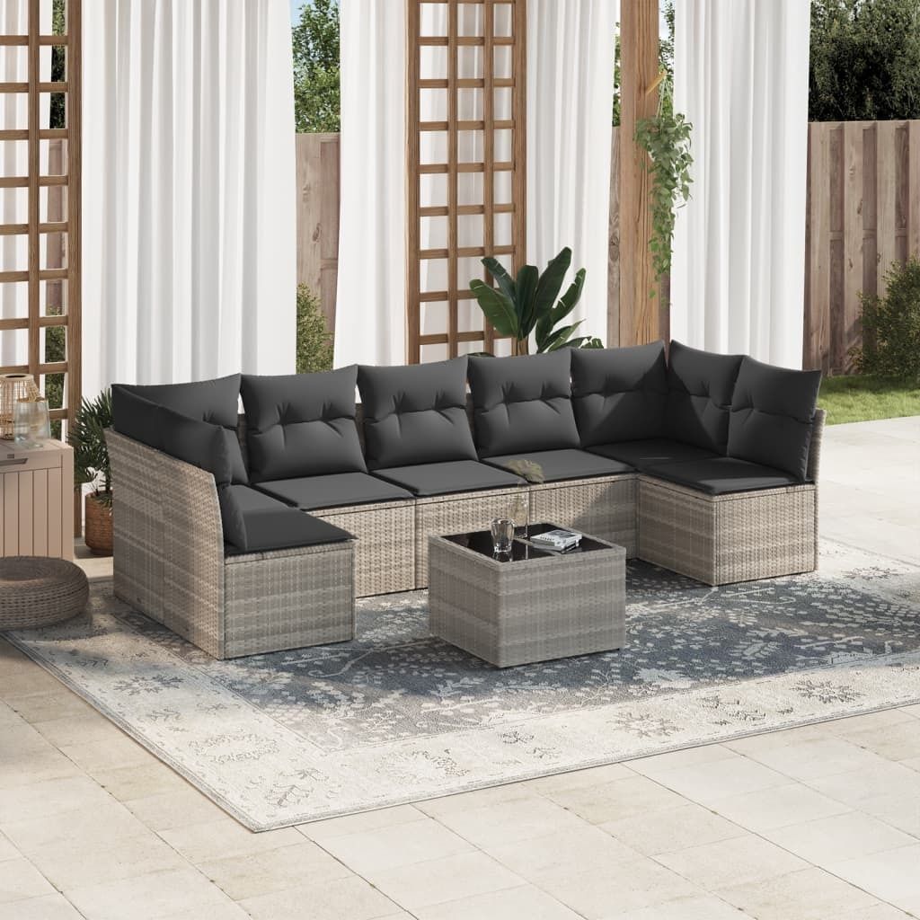 Maison Exclusive - 8-tlg. Garten-Sofagarnitur mit Kissen Hellgrau Poly Rattan