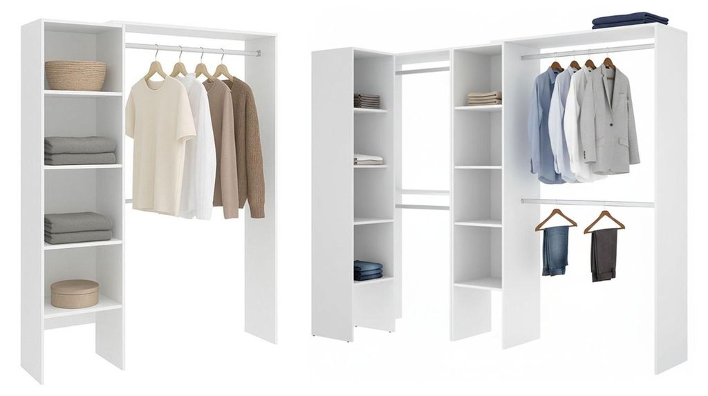 Comano - Großer Kleiderschrank, 369x187 cm Weiß, 13 Ablagen