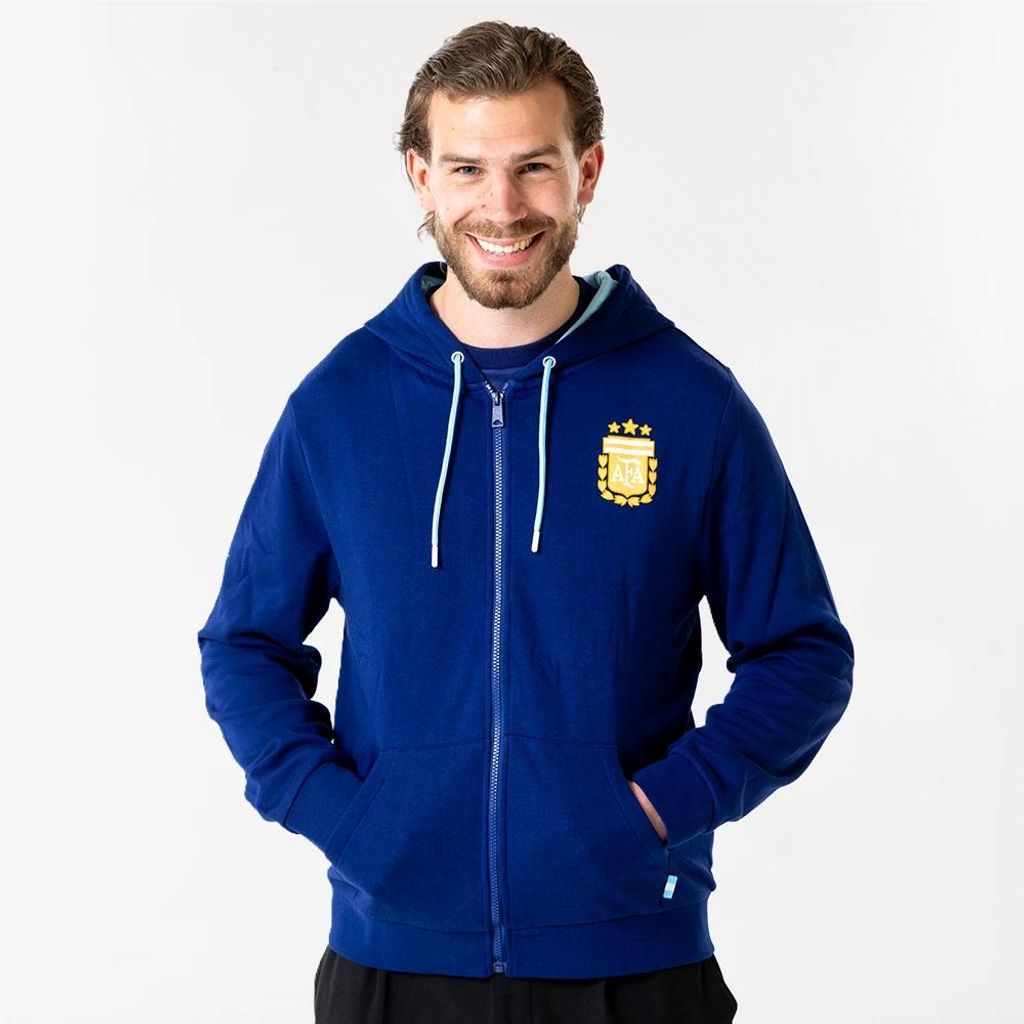 Argentinien Weste Herren - Größe S bis XXL - AFA Kapuzenpullover mit Reißverschluss und Kapuze - 100% Baumwolle - Offizielle Argentinien Fanartikel