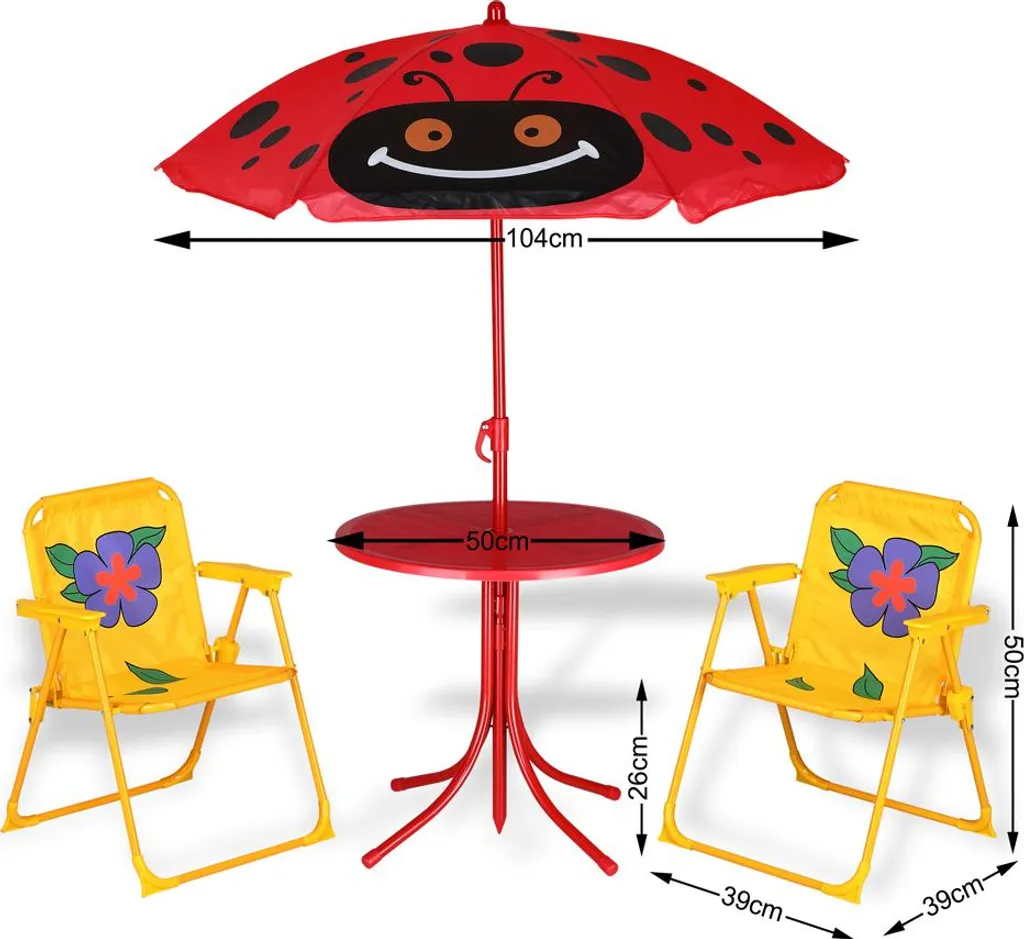 Salon de jardin enfant avec parasol anti-UV et chaises pliantes pour balcon