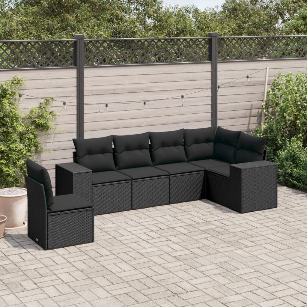 The Living Store 6-tlg. Garten-Sofagarnitur mit Kissen Schwarz Poly Rattan