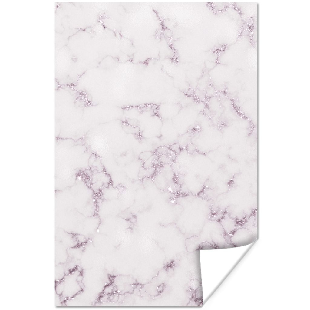 MuchoWow Poster Marmor - Weiß - Rosa 60x90 cm - Wanddekoration
