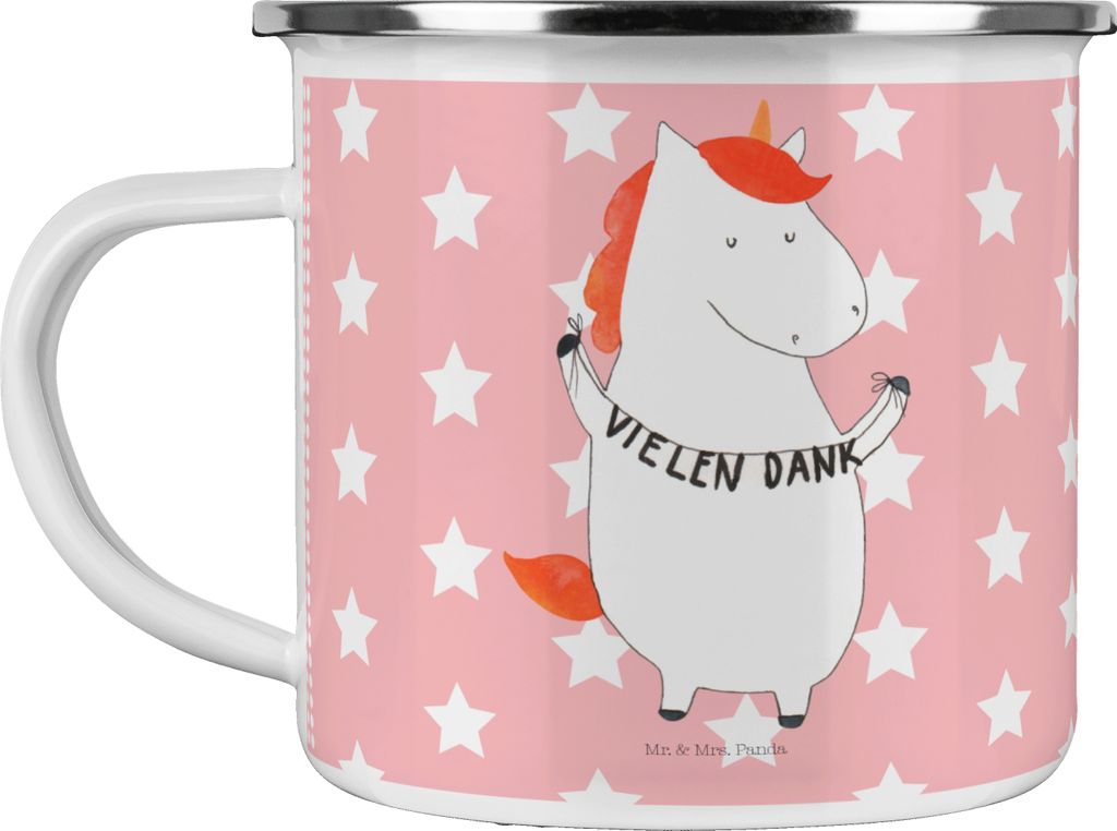 Mr. & Mrs. Panda Teetasse Einhorn Dankeschön - Rot Pastell - Geschenk, Emaille Tasse, Einhörner, Vielen Dank, becher, Pott, Motivtasse, Danksagun...