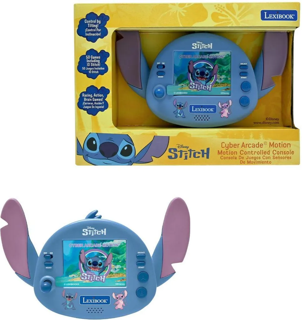 Console Disney Stitch Cyber Arcade Motion® con controllo dei gesti, schermo LCD a colori da 2,8'' e 50 giochi, tra cui 10 dell'universo Disney Stitch.